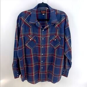 Vintage Plains Western Wear plaid pearl snap rodeo cowboy shirt sz XL